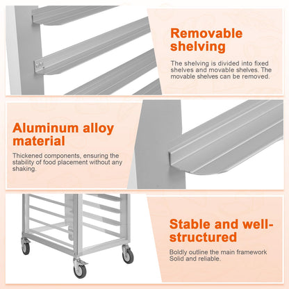 18 Tiers Aluminium Bun Pan Rack with Wheels NSF Commercial Bakery Racks for Kitchen Home Bread Baking Restaurant & Catering 18.5x24.6x70in