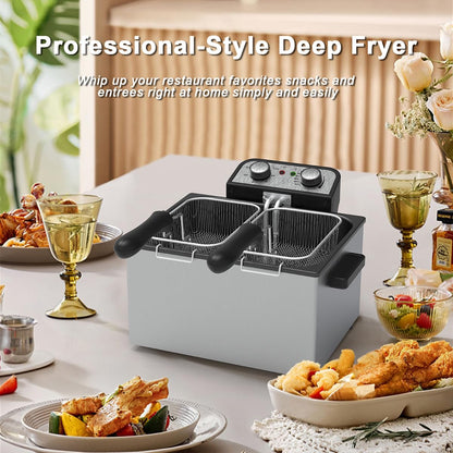 1750W Electric Deep Fryer with Basket,5L /21 Cups Stainless Steel Electric Oil Fryer with 3 Frying Baskets, Adjustable Temperature,View Window Lid,Countertop Stainless Steel Body Deep Fryer Pot