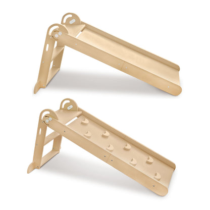 Little Partners 2-in-1 Folding Learn 'N Slide Wooden for Toddlers, Dual-Sided Children's Indoor Wood Climber with Smooth Surface and Side with Safety Grips (Natural)
