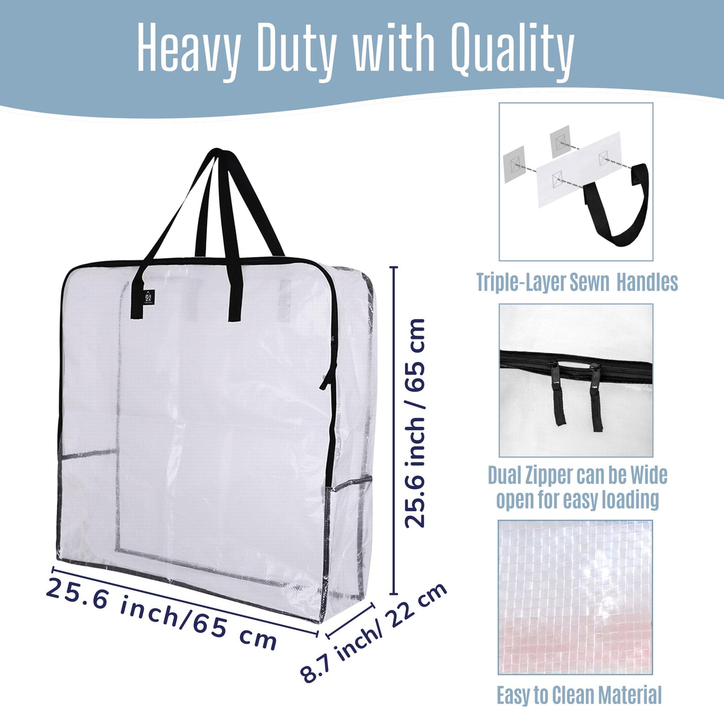 VENO 4 Pack Clear Moving Bags, Fits 30" Wreath & Storage Totes, Heavy Duty Packing Bags with Handles for Clothes & Bedding