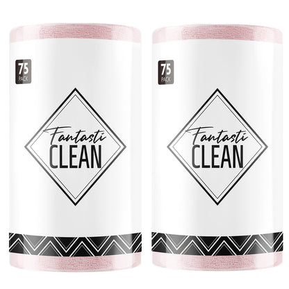 Fantasticlean Microfiber Cleaning Cloth Roll -150 Pack, Tear Away Microfiber Towels, 12" x 12", Reusable, Washable, Ultra Absorbent Dishcloth for Home Supplies, Car, Pet, Kitchen (2 Rolls of Grey)