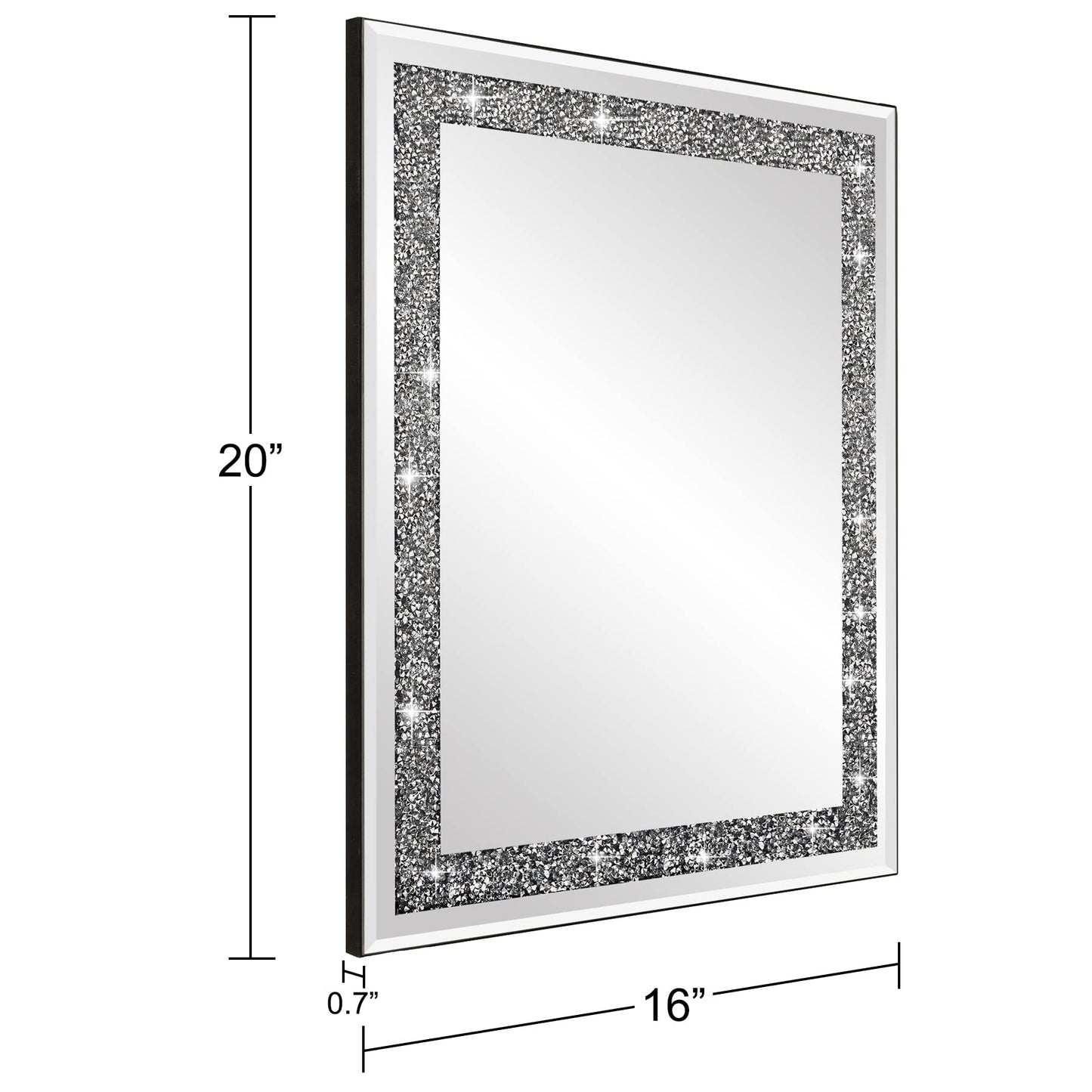 Ruomeng Rectangular Wall Mirror, 16" x 20", Crystal Crush Diamond, Bathroom, Entryway & Bedroom