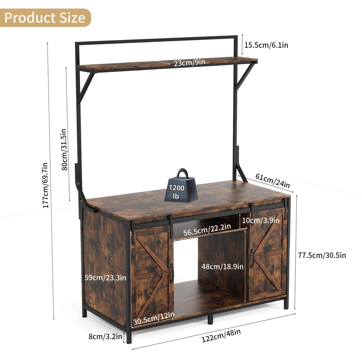 VOWNER Farmhouse Reptile Tank Stand with Power Outlet, 48" X 24" Tabletop Fits up 120 Gallon Bearded Dragon Tank, Heavy Duty Aquarium Stand with Storage Cabinet, Reptile Turtle Terrarium Stand Brown