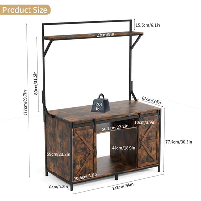 VOWNER Farmhouse Reptile Tank Stand with Power Outlet, 48" X 24" Tabletop Fits up 120 Gallon Bearded Dragon Tank, Heavy Duty Aquarium Stand with Storage Cabinet, Reptile Turtle Terrarium Stand Brown