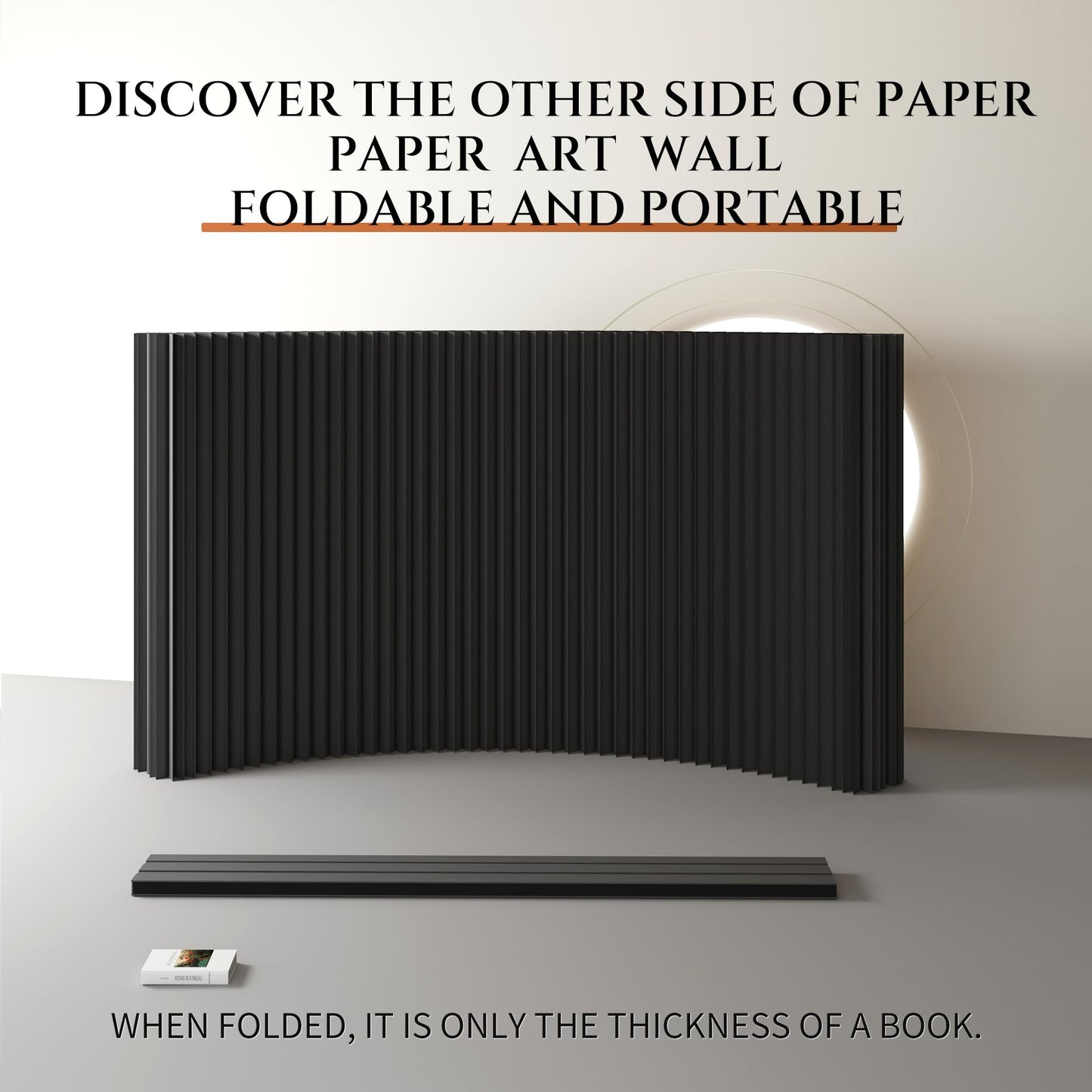 Paper Room Divider – Folding Privacy Screen & Portable Partition, Indoor Freestanding Wall for Home, Office, Clothing Store & Business Use(Black)