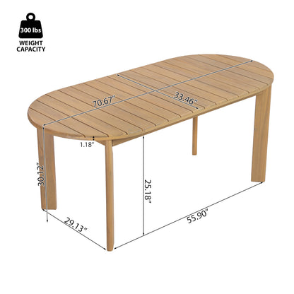 Merax Patio Outdoor Acacia Wood 7 Piece Dinning Set- 70 Inch Large Oval Outdoor Dining Table, 6 Pcs Dining Chairs with Coushions for Backyard, Lawn, Balcony, Light Teak + Natural