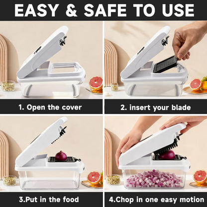 EaglestarEX Vegetable Chopper Mandoline Slicer, Food Veggie Chopper, Cheese Grater, Onion Vegetable Cutter with Container, Dicer, Kitchen Gadgets & Essentials, White/black