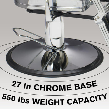 Professional Barber Chair - Hydraulic Salon & Tattoo Chair, 550lb Capacity, 360° Swivel & 160° Recline, Adjustable Headrest (Vintage Silver)