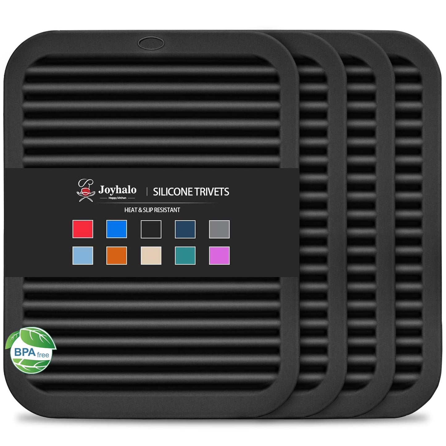 Joyhalo 4 Pack Silicone Trivets for Hot Pots and Pans,480℉ Heat Resistant Trivets for Hot Dishes,Hot Pads for Countertop,Kitchen Potholders,Black