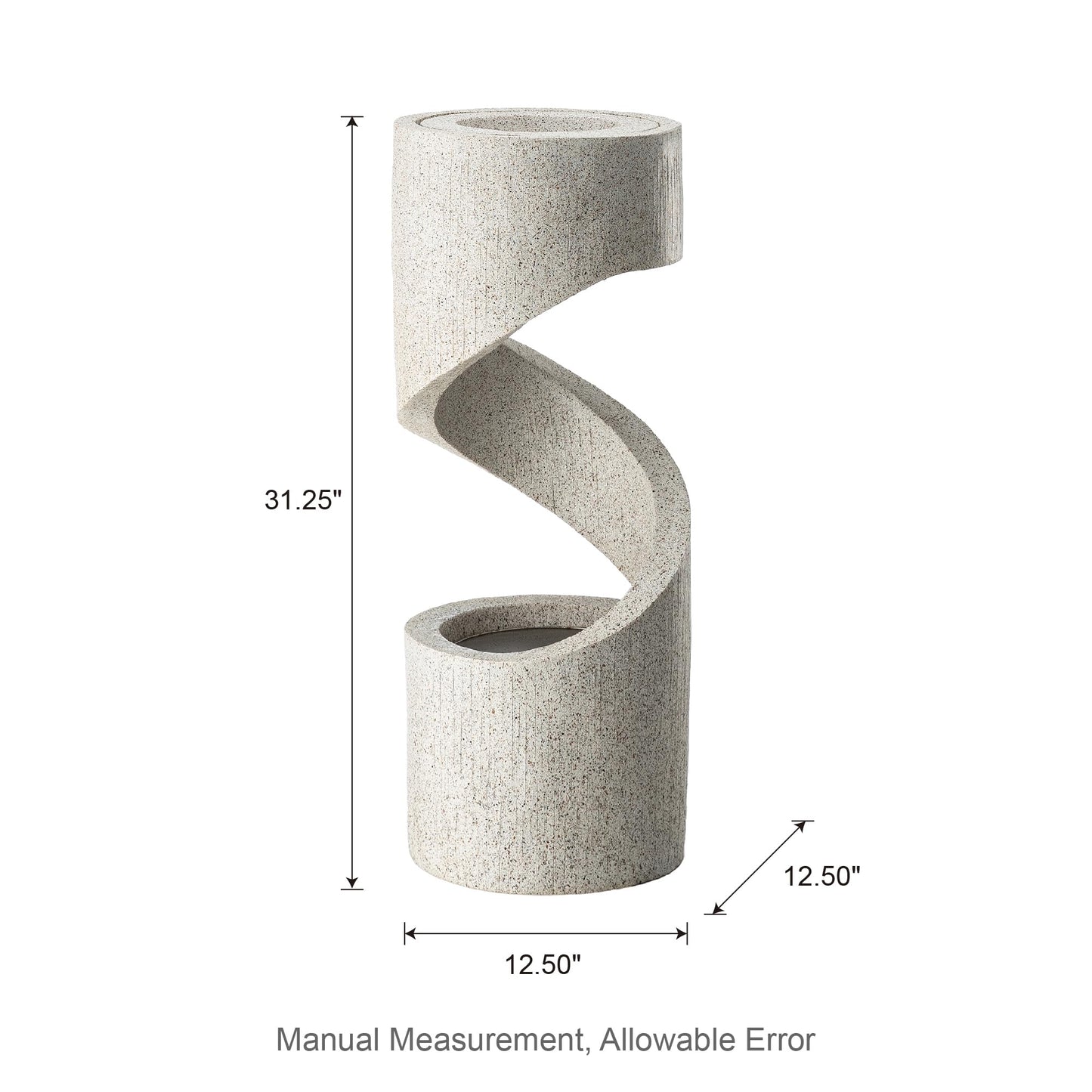 Glitzhome Outdoor Water Fountain with LED Light, Decorative Tiered Curved Waterfall Fountain with Stone Planter, Faux Terrazzo Spiral Shaped Outdoor Fountains for Garden Deck Patio Porch, 31.25”H