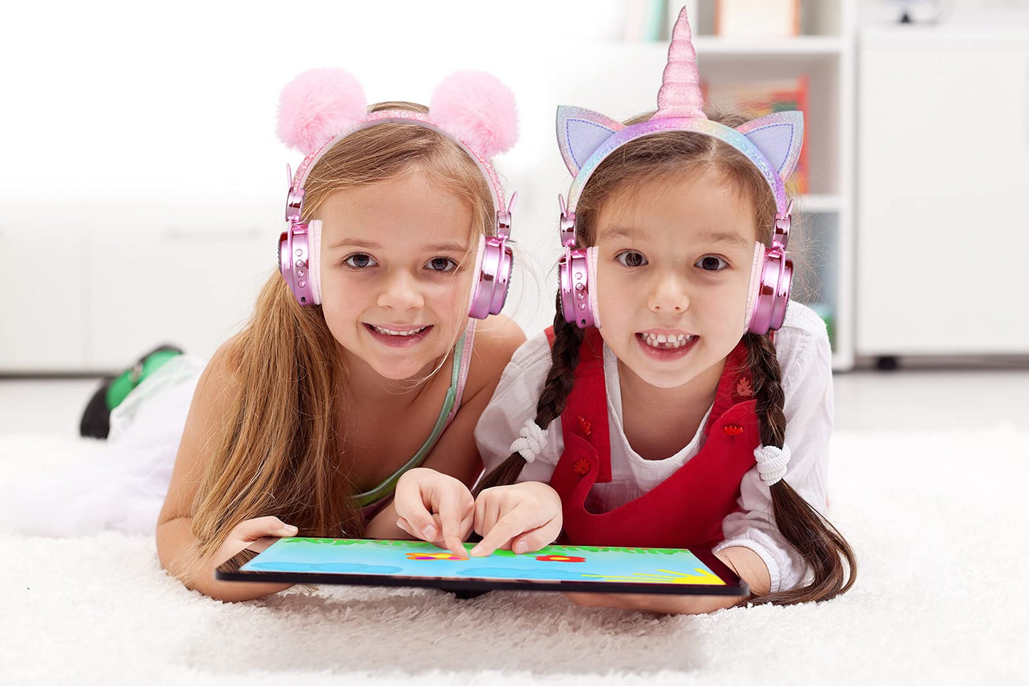 KORABA Wireless Girls Headphones Bluetooth, LED Light up Color Changing Kids Headphones with MIC, 10 Hours Anime Cute Headsets for School,Parties (Pink)