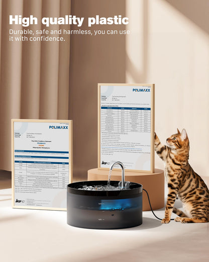 Cat Water Fountain: 108oz/3.2L Cat Fountain Super Silent Pet Drinking Dispenser - Water Fountains for Kitty Indoor - Quiet Pump and Faucet Design - Suitable for Cats and Dogs - BEMOONY