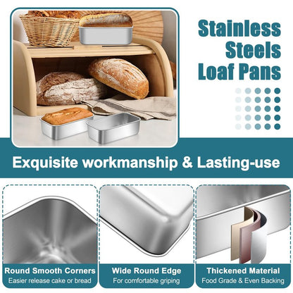 P&P CHEF Mini Loaf Pans Set, 6 PCS Small Bread Loaf Pan for Baking, 6.3 x 3.5 Inch Stainless Steel Baking Pans for Homemade Bread, Meatloaf, Cake and Brownies, Healthy & Non Toxic, Dishwasher Safe