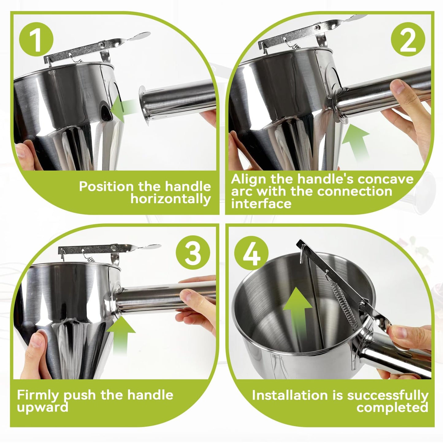 Lyhubmh 40oz Stainless Steel Pancake Batter Dispenser, Pancake Dispenser with Stand and Squeeze Handle, 4 Interchangeable Nozzles for Pancakes, Cupcakes, Waffles and Baked Goods