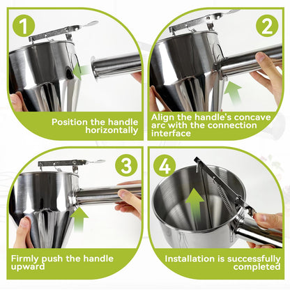 Lyhubmh 40oz Stainless Steel Pancake Batter Dispenser, Pancake Dispenser with Stand and Squeeze Handle, 4 Interchangeable Nozzles for Pancakes, Cupcakes, Waffles and Baked Goods