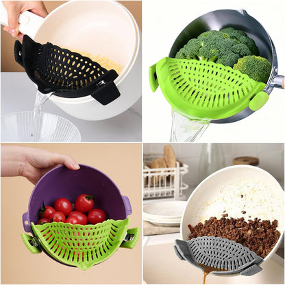 3 Pcs Silicone Clip-on Food Strainer Pasta Strainer for All Pots and Pans, Kitchen Colander for Noodle, Vegetables, Meat, Fruit, Spaghetti