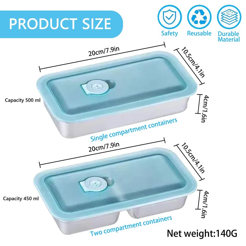 Stainless Steel Snack Containers with Lids Meal Prep Food Storage Container Lunch Box Multi Compartment Reusable Leak-Proof Design for Travel,Snacks, Sandwiches,Condiments Bento Box Office Home
