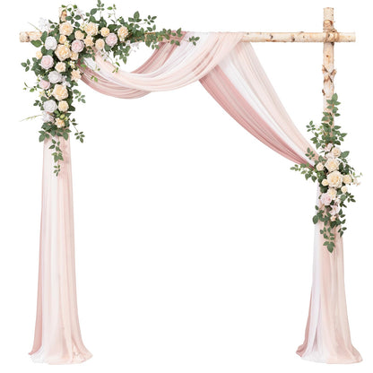 Ling's moment Wedding Arch Flowers with Drapes Kit-Pack of 5, 2pcs Flower Arrangements 3pcs Sheer Hanging Drapes White Ceremony Arbor Backdrop Artificial Rose Floral Decorations, Blush Cream