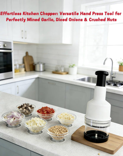 Manual Food Chopper with Stainless Steel Blade- Easy Press Vegetable chopper Gadget-Handheld Veggie Cutter Mincer For Onion Salad Garlic Nuts Mushroom Almond Ginger，Dishwasher Safe, BPA-Free
