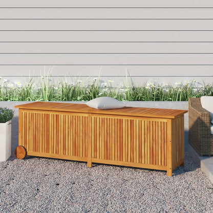 Fregramei Wooden Patio Storage Box Outdoor Storage Container with Wheels for Patio Furniture Cushions, Acacia Wood Deck Box, Backyard Storage Box, 59.1"x19.7"x22.8" Solid Wood Acacia,-876