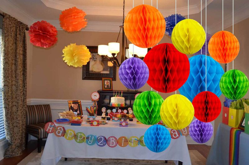 ZOOYOO 12Pcs 6" 10" Honeycomb Balls Decorations Hanging Tissue Paper Pom poms for Birthday Wedding Engagement Holidays Home Decor Fiesta Mexican Party(Rainbow)