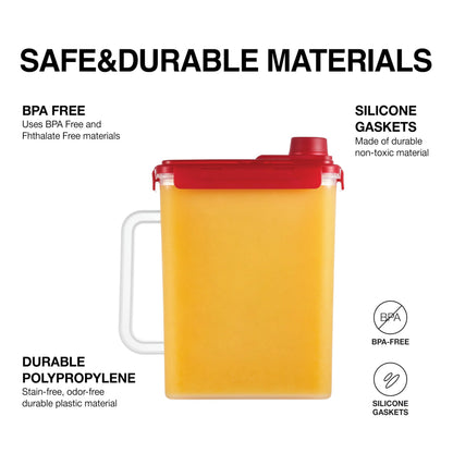 LocknLock Aqua Fridge Door Water Jug | Clear Pitcher | BPA Free Plastic Pitcher with Lid | 1 Gallon Pitcher with Lid for Water, Juice, Tea & More Beverages, Red