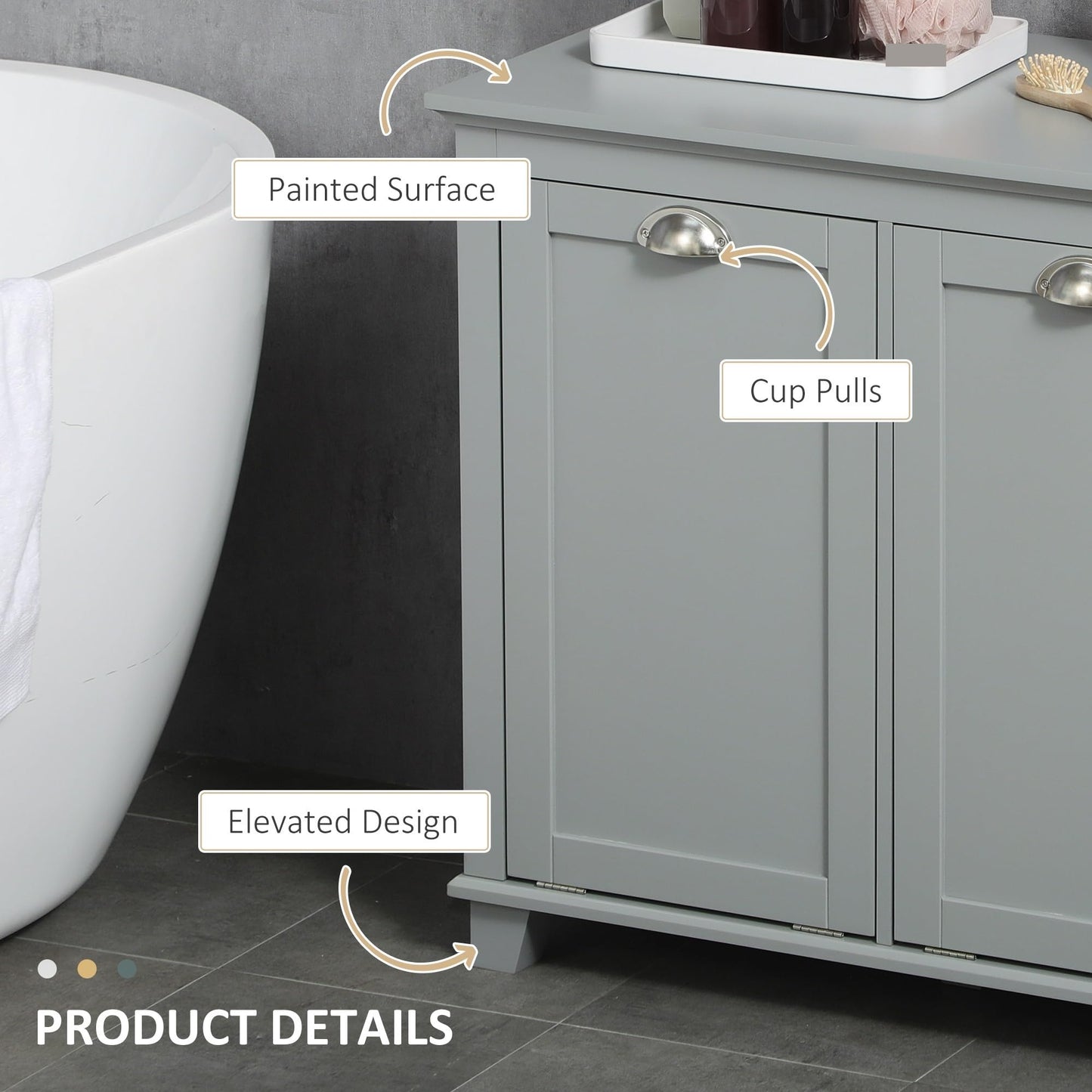 Modern Tilt-Out Laundry Sorter Cabinet, Bathroom Storage Organizer with Two-Compartment Tilt-Out Hamper,Used in Restaurants
