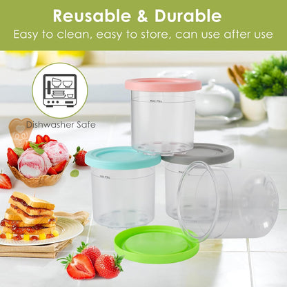 4 Pack NC299AMZ NC300s Ice Cream Pint Containers, Replacement for Ninja Creami Pints and Lids, Compatible with & Series