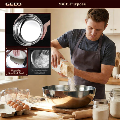 GEDO Triple-Layer 304 Stainless Steel Mixing Bowl, All Stovetop Compatible Deep Large Capacity Bowl with Non-Stick Mirror Polished Interior for Kneading Dough, Baking, Cooking (11in / 28cm)