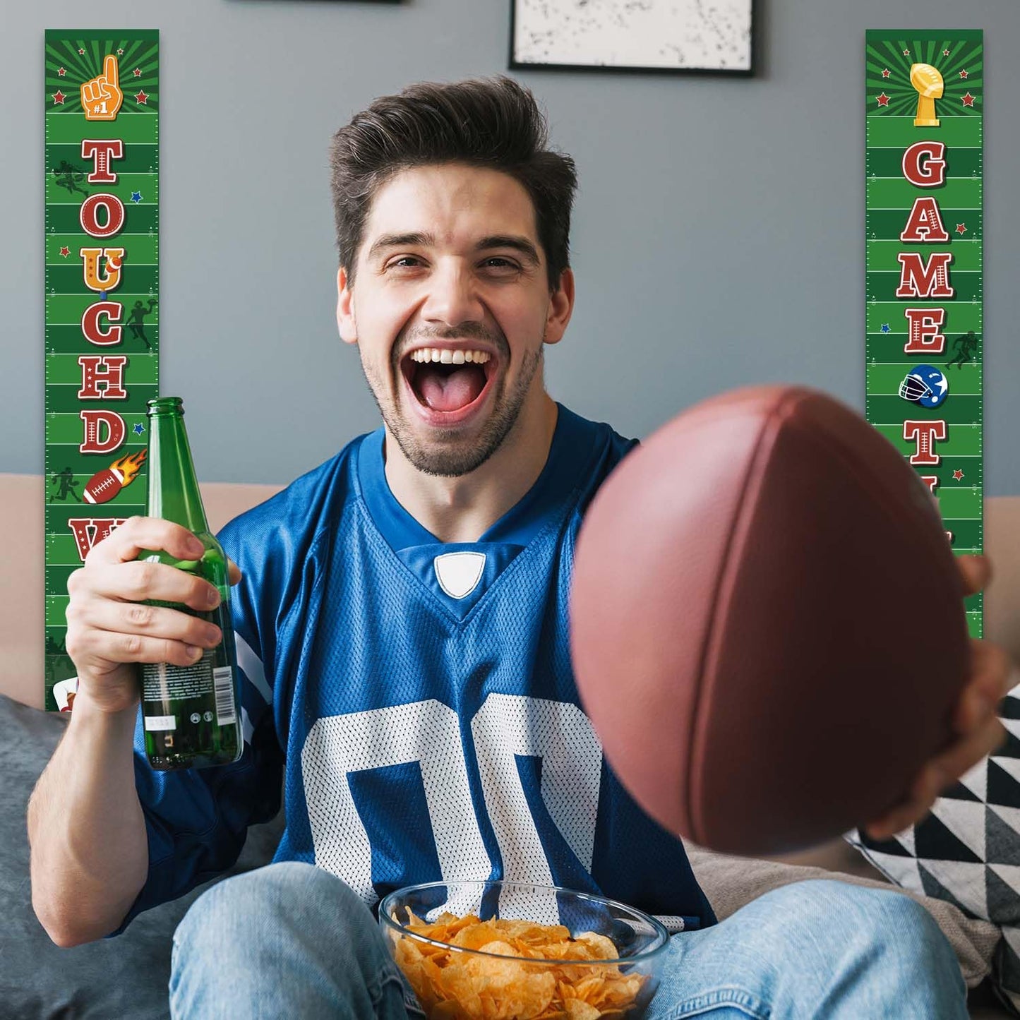 2 Pcs Football Party Porch Banner, 71'' x 12'' Super Rugby Bowl Porch Sign Banner Set Sport Front Door Banner for Super Football Birthday Party Decorations Supplies