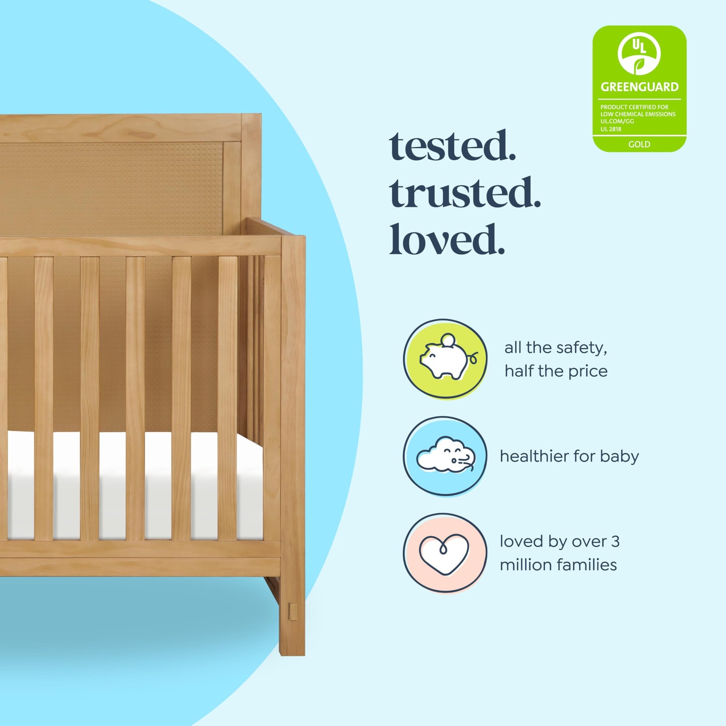 Davinci Margot 4-in-1 Convertible Crib in Honey GREENGUARD Gold Certified