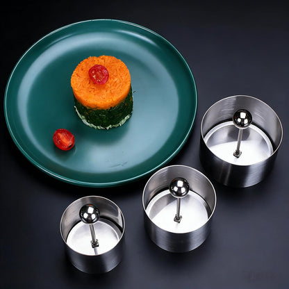 Set of 3 Stainless Steel Sushi Tower Mold, Round Mousse Cake Ring Molds with Pushers, Tuna Tartare Mold Ring for Home Kitchen Use