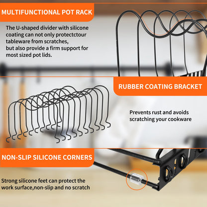 FrutPunch Pots and Pans Organizer,Rack for under Cabinet,Expandable Pot Lid Kitchen Cabinet Organizer Holder, with 10 Adjustable Partitions, Suitable for Kitchen Pan Organizers Inside Cabinet