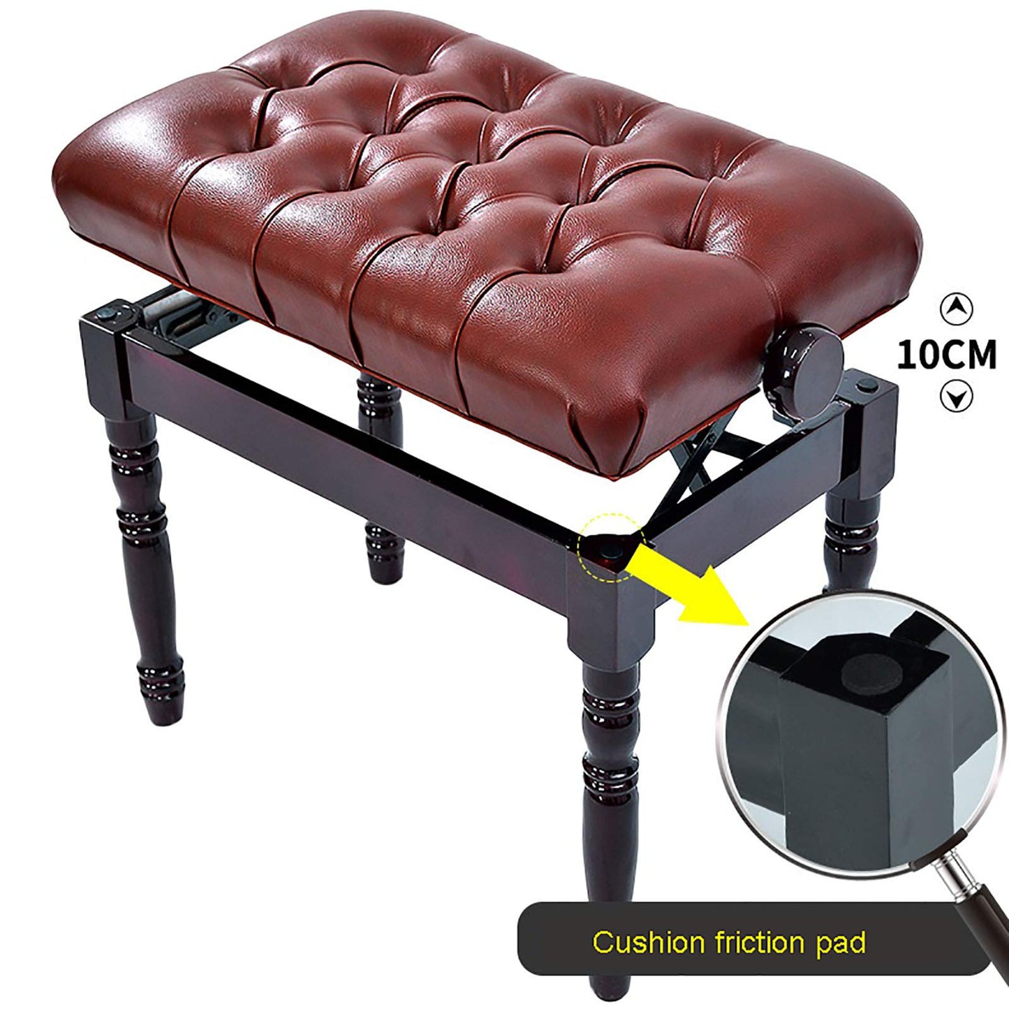 EliteBloom Leather Piano Bench Single Piano Stool Piano Bench with Solid Wood Leg Adjustable Piano Bench Luxury Cushion Height: 46-56Cm,Reddish Brown,Brown