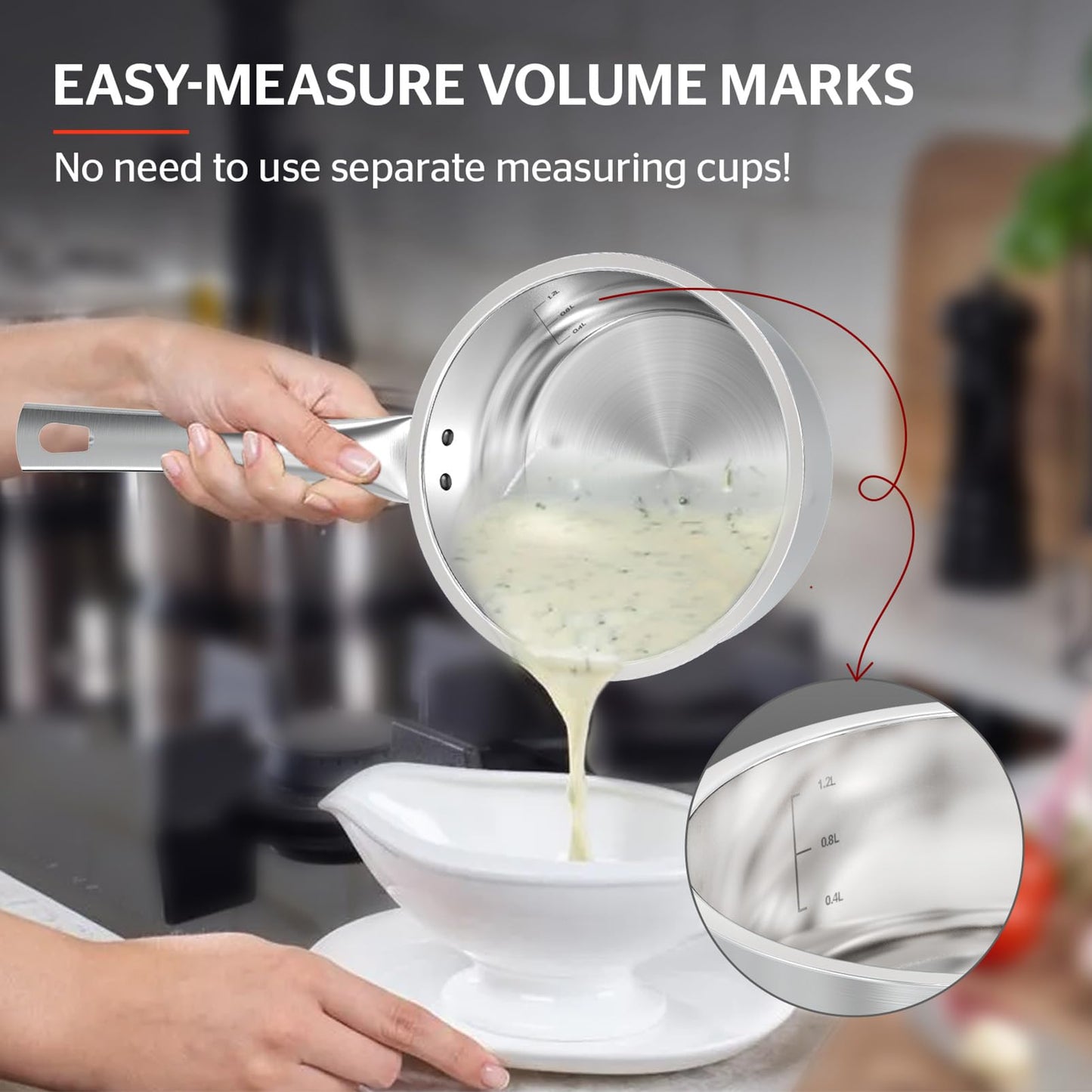 SUNHOUSE – 2 Quarts Stainless Steel Sauce Pan with Lid - PFOA-Free, Stainless Steel Sauce Pan, Advanced Impact Bonding Induction Base, Stay-Cool Handle, Compatible with All Cooktops
