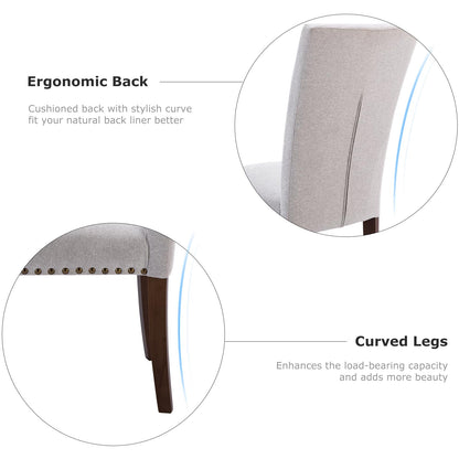 COLAMY Upholstered Parsons Dining Chairs Set of 6, Fabric Dining Room Kitchen Side Chair with Nailhead Trim and Wood Legs - Light Grey