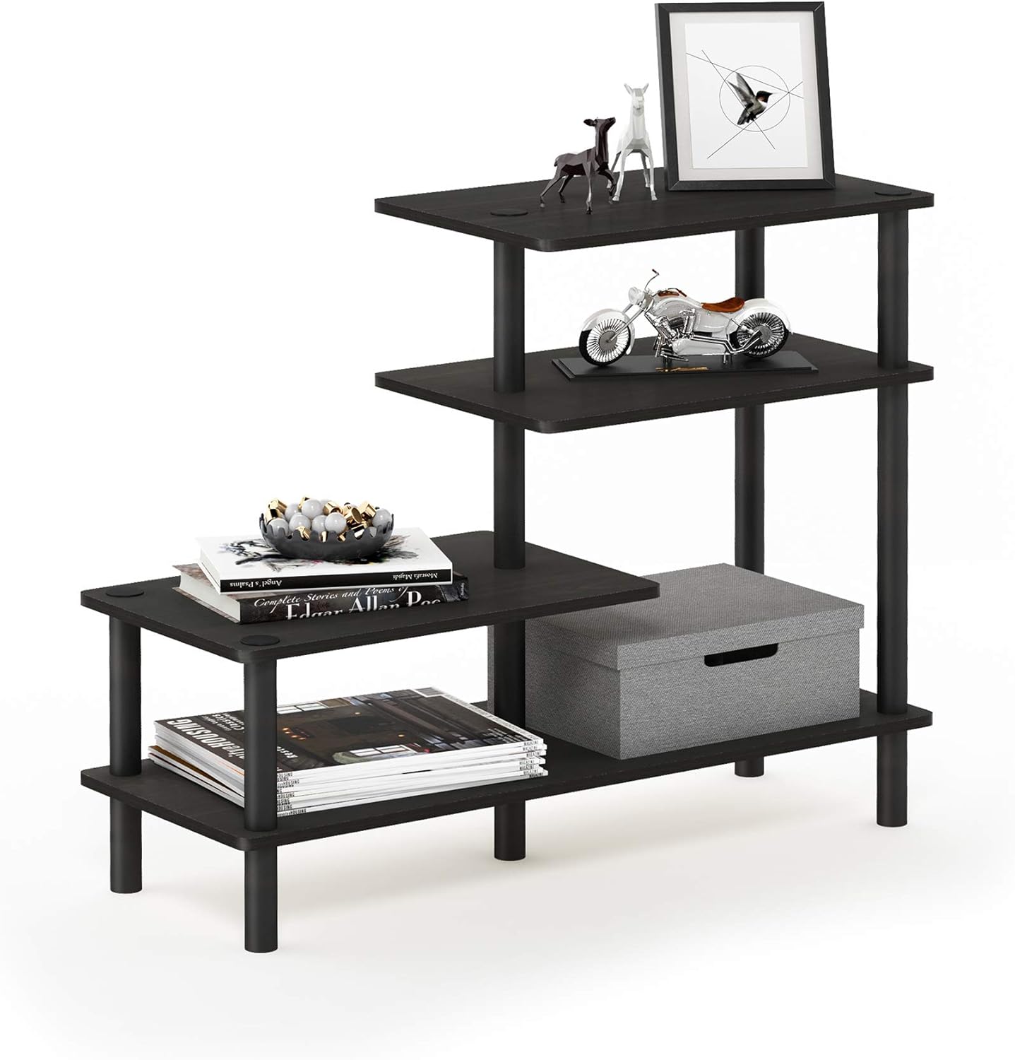 3-Tier Furinno Turn-N-Tube Side Display Rack, Espresso/Black