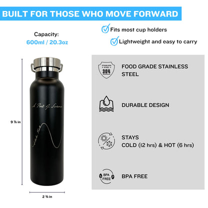 Nikola Tesla Inspired Insulated Water Bottle - 20oz Stainless Steel, Double-walled Insulation, Leak-proof | Science Gift, Engineer Gift, STEM Gift, Physics Gift, Teacher Gift (Alternating Current)