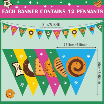 Gilprop 5 Pcs Cookie Triangular Flags Banner 9.84 ft Cookie Booth Banner for Street Theme Birthday Baby Shower