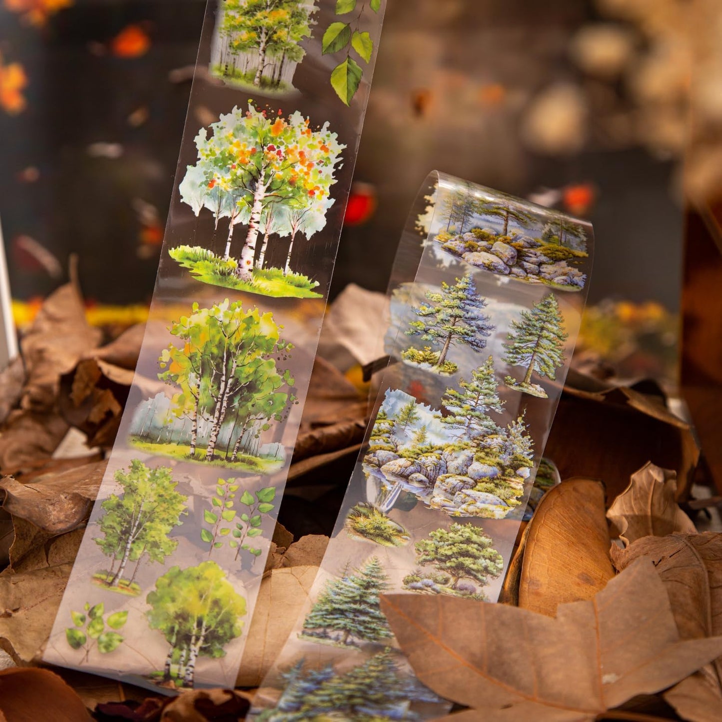 MisKepaa Scrapbook Nature Stickers Set,6 Rolls PET Plant Tape Stickers for Journaling,Forest Washi Tape for Junk Journal Supplies,Scrapbooking,DIY Craft,Photo Frame(Forest)