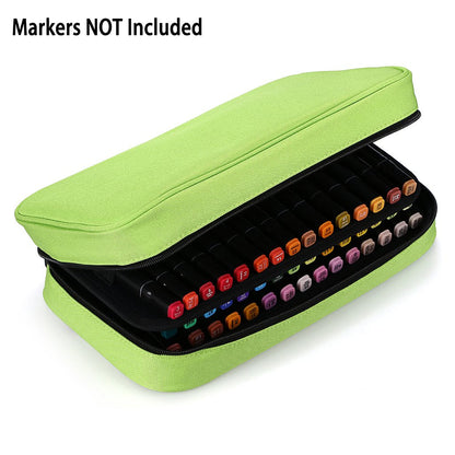 BTSKY Art Marker Carrying Case Lipstick Organizer-60 Slots Canvas Zippered Markers Storage for Touch Spectrum Noir Paint Sharpie Markers, Empty Wallet Only(Green)