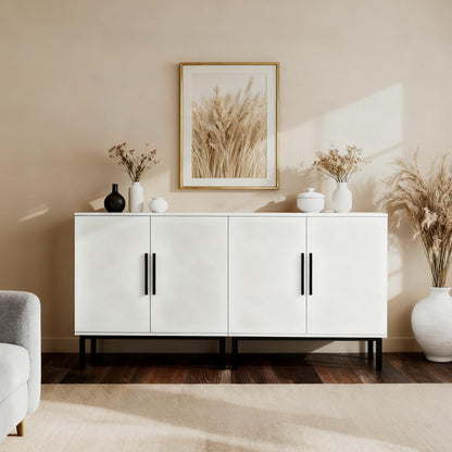 COMHOMA Sideboard Buffet Cabinet with Storage, Modern Wood Versatile Coffee Bar Console Table for Living Room Kitchen, Dining Room, Hallway，White-2 Pack