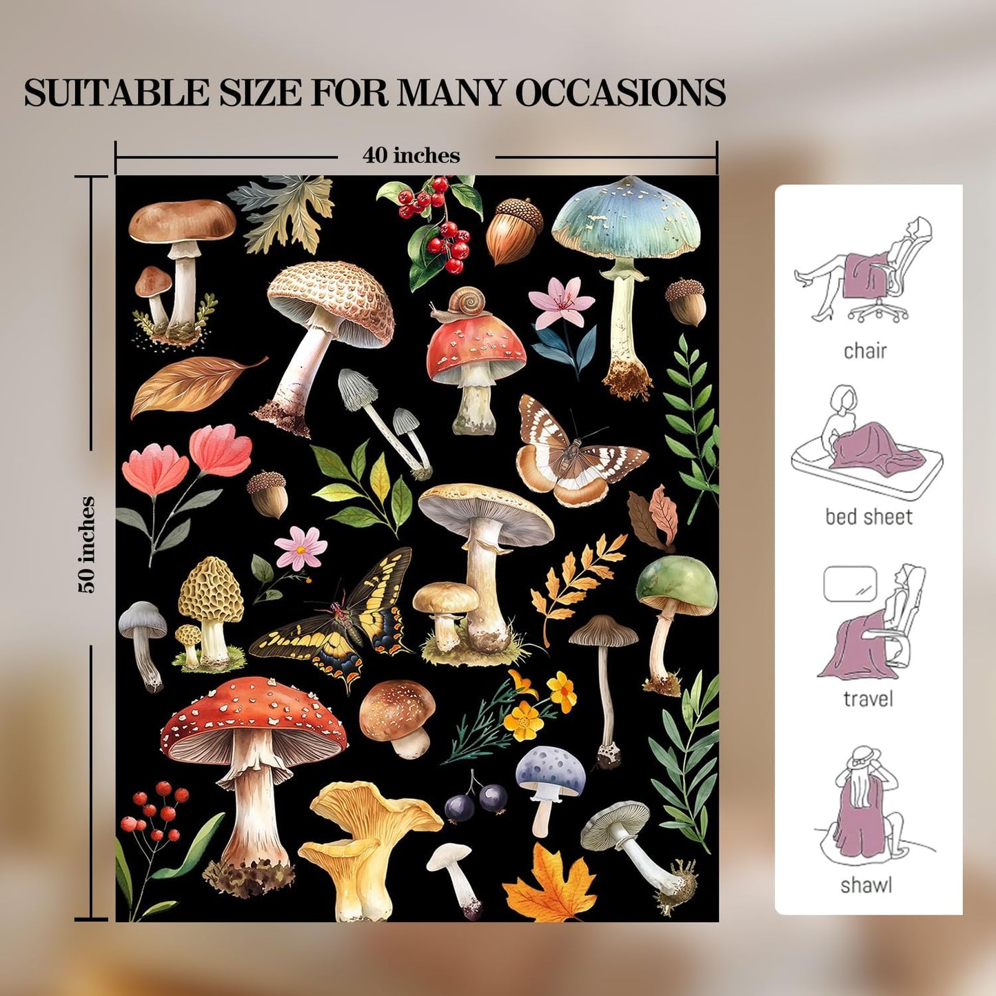 Knerova Cozy 40"x50" Mushroom Blanket - Ultra Soft Mushroom Throw Blanket, Super Fuzzy Plush Fleece Warm Stuffed Animal