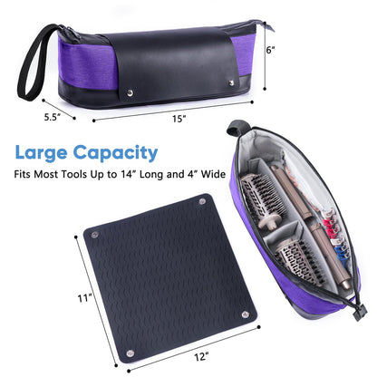 Large Hair Tools Travel Bag with Iron Mat - 2in1 Hair Tools Organizer for Hair Dryer Brush, Flat Irons, Straighteners, Curling Irons, Hair Bag, Makeup Bag, Cosmetic Bag for Travel Essentials