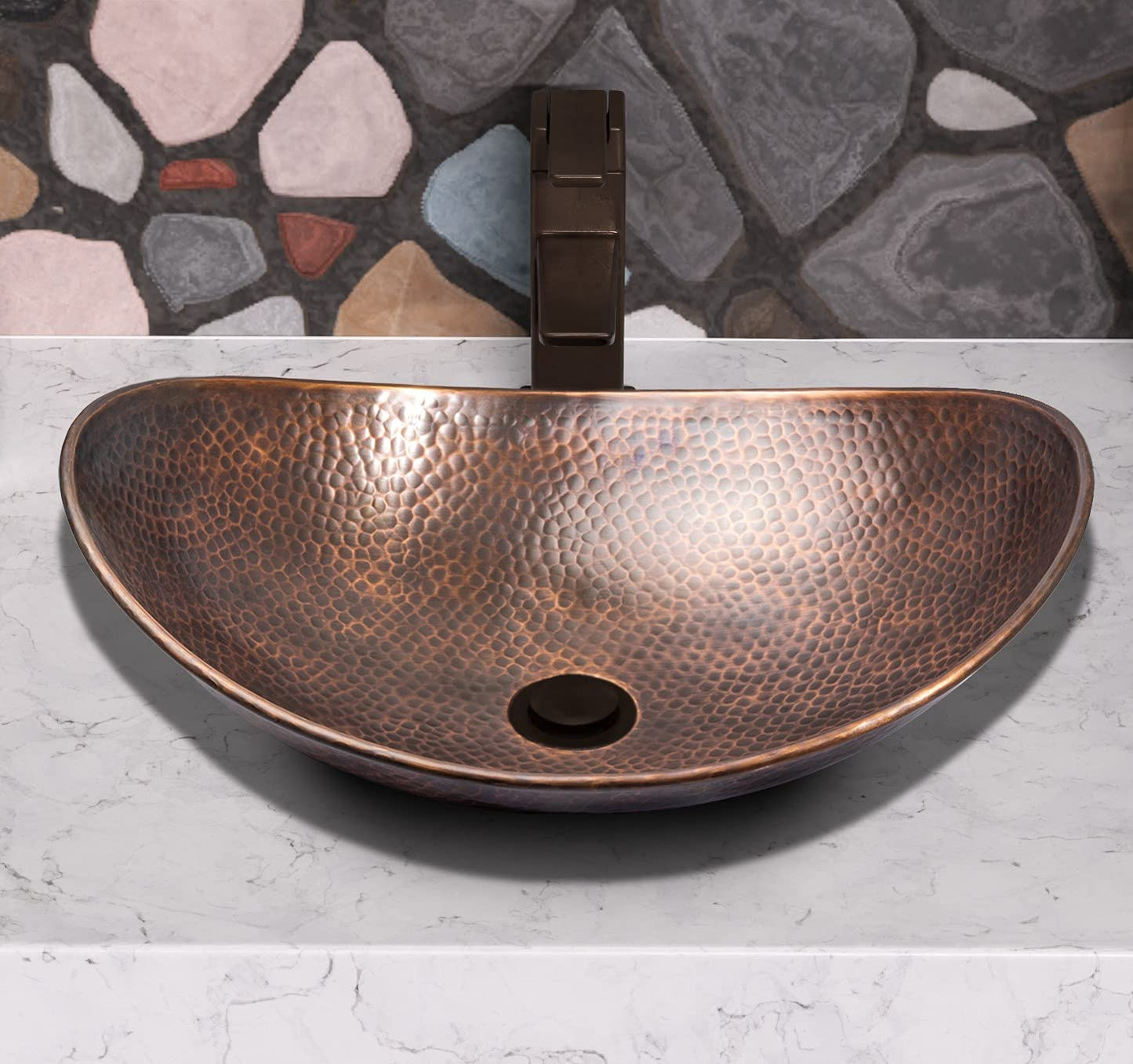 Monarch Abode Bathroom Sink – 19-Inch Harbor Vessel Bathrooms Countertop Sink, Bathroom Vessel Sinks, Above Counter Hand Hammered Pure Copper Bath Sinks for Restroom Vanity or Powder Room