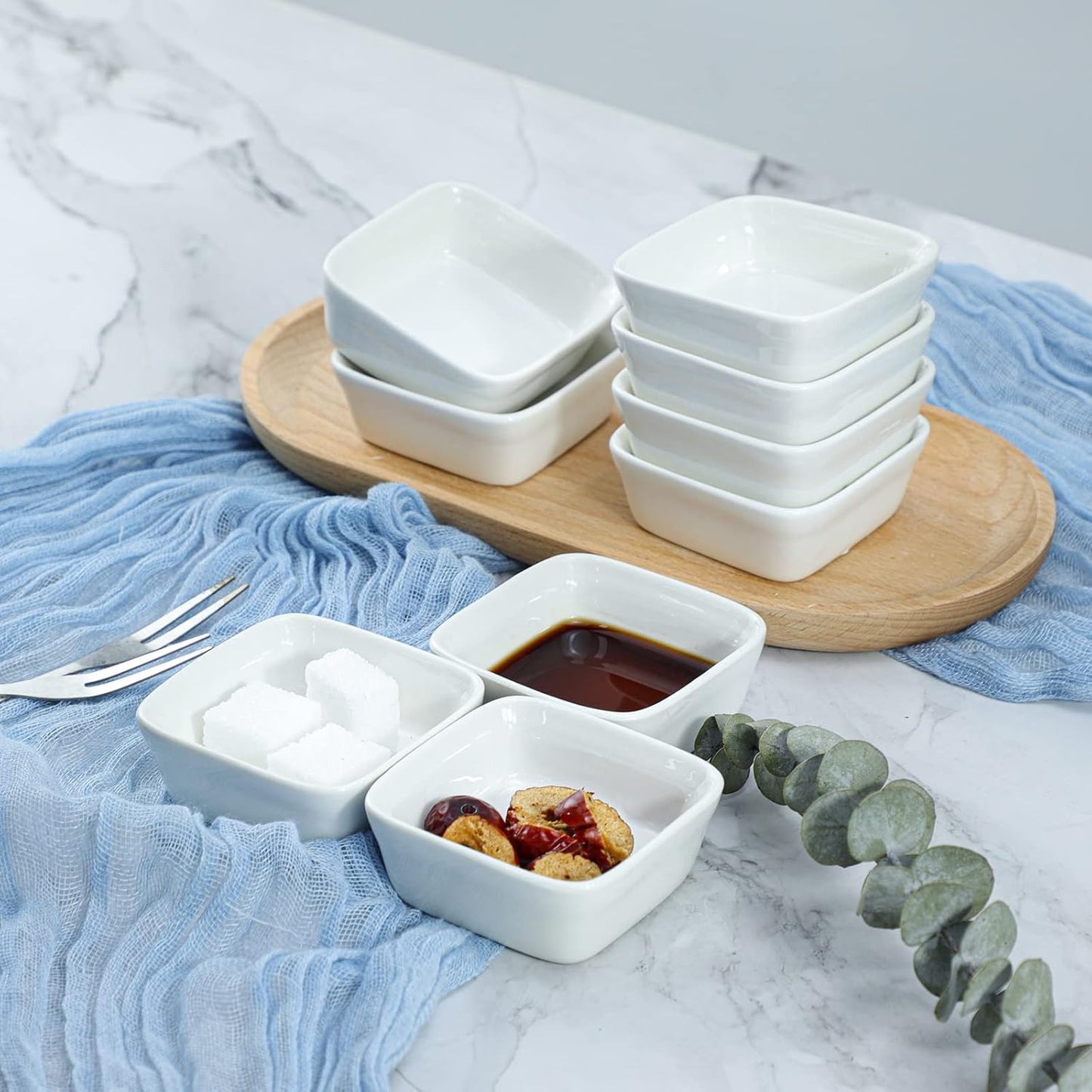 Square-Shaped Ceramic Sauce Dish, 4 PCS Multipurpose Sushi Dipping Bowl Appetizer Plates Serving Dish