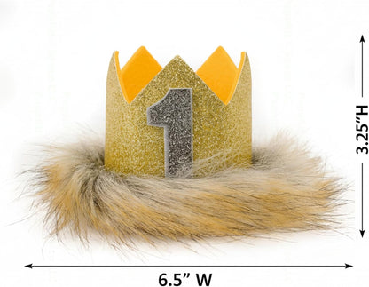 1st Set PapaKit Wild One Birthday Boys High Chair Decoration Premium - Lion King Crown, Rustic Ribbon Garland, Palm