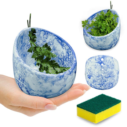 Acouza Chinese Kiln Transformation Blue and White Pattern Ceramic Herb Stripper Bowl - Pottery Herb Stripper, Kitchen for Efficient Kale/Cilantro/Thyme Leaf Removal