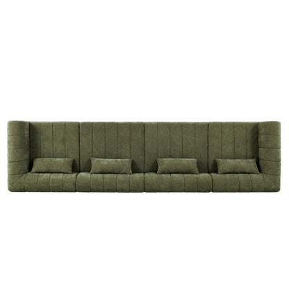 Christopher Knight Home Flarin 145.5" Convertible Sectional Sofa Couch, L-Shape Home Sofa Living Room, 4 Seat Sectional Sleeper Sofa, Fabric Upholstered Comfy Cloud Couch, No Assembly, Olive Green