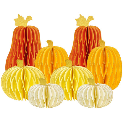 SUBBEAUTY 8 PCS Pumpkin Honeycomb Centerpieces Fall Pumpkin Party Decoration Thanksgiving Centerpieces for Tables Orange Honeycomb Decorations for Halloween Autumn Festival Party Decor